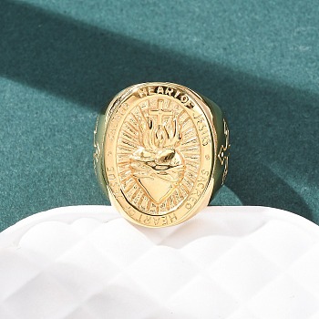 304 Stainless Steel Finger Rings, Oval & Sacred Heart, Ion Plating(IP), Golden, Size 8, 9~26mm, Inner Diameter: 18mm