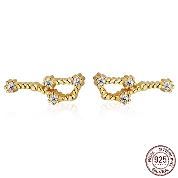 Cubic Zirconia Constellation Stud Earrings, Golden 925 Sterling Silver Earrings, Gemini, 9x5mm
