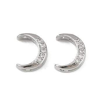 Brass Clear Cubic Zirconia Beads, Moon, Platinum, 10.5x8.5x3.5mm, Hole: 1mm and 2x1mm