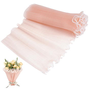 Polyester Flower Bouquet Wrapping Mesh Paper, with ABS Plastic Imitation Pearl Edge, Bouquet Packaging Paper Wrinkled Wavy Net Yarn, for Valentine's Day, Wedding, Birthday Decoration, PeachPuff, 4000x275mm