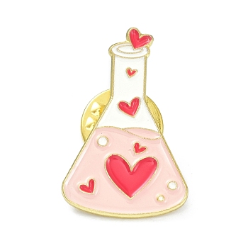 Chemical Flask Alloy Enamel Brooches, Enamel Pin, with Heatr Pattern, Red, 26x17x10mm