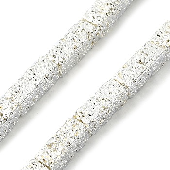 Electroplated Natural Lava Rock Beads Strands, Cuboid, Silver Plated, 8.5~9x3x3mm, Hole: 1mm, about 46pcs/strand, 15.75''(40cm)