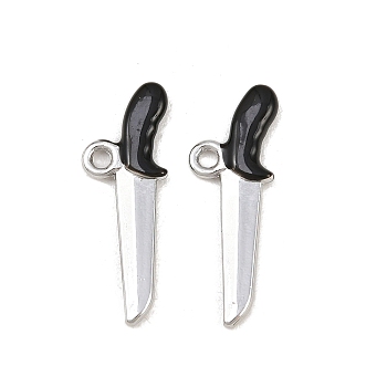 Alloy Enamel Pendants, Platinum, Knife, 29x10x3mm, Hole: 2mm