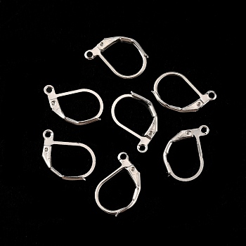 Iron Leverback Earring Findings, with Horizontal Loop, Stainless Steel Color, 13x13x2mm, Hole: 1.2mm, Pin: 0.8mm