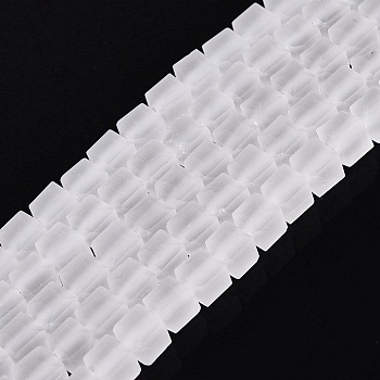 Transparent Frosted Glass Beads Strands, Cube, Faceted, Clear, 4~4.5x4~4.5x4~4.5mm, Hole: 1~1.2mm, about 97~98pcs/strand, 16.14~16.54 inch(41~42cm)