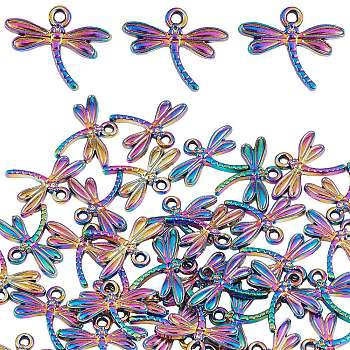 40Pcs Alloy Pendants, Cadmium Free & Lead Free, Dragonfly, Rainbow Color, 14x17.5x2mm, Hole: 1.4mm