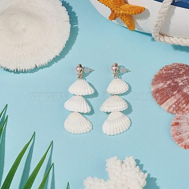 Natural Spiral Shell & Shell Pearl Dangle Stud Earrings(EJEW-TA00168)-3