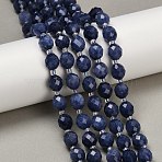 Natural Malaysia Jade Beads Strands, Rice-shaped, Dyed, Faceted, with Seed Beads, Prussian Blue, 9~10x8~8.5mm, Hole: 1.2mm, about 31~32pcs/strand, 14.57''(37cm)~14.96''(38cm)(G-D305-A01-01E)