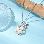 Natural Cultured Freshwater Pearl Copper Wire Wrapped Bird Egg Nest Pendant Necklaces, with 304 Stainless Steel Ball Chains, Floral White, Stainless Steel Color, 17.52 inch(44.5cm)(NJEW-TA00190)
