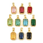 Brass & Glass Pendants, Faceted Rectangle Charm, Long-Lasting Plated, Rack Plating, Cadmium Free & Lead Free, Golden, Mixed Color, 17x10x6mm, Hole: 6x3.5mm(GL-CBA96FD-02G)