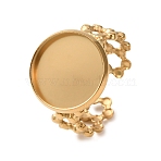 Hollow Flower 304 Stainless Steel Cuff Ring Components, Round Bezel Cup Ring Settings, Ion Plating(IP), Golden, 15.5mm, US Size 8 1/2(18.5mm), Tray Size: 14mm(STAS-P454-03D-G)
