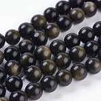 Natural Golden Sheen Obsidian Beads Strands, Round, 8mm, Hole: 1mm, 48pcs/strand, 15 inch(L-G-C076-8mm-5)