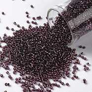 TOHO Round Seed Beads, Japanese Seed Beads, (26C) Silver Lined Amethyst, 15/0, 1.5mm, Hole: 0.7mm, about 3000pcs/bottle, 10g/bottle(SEED-JPTR15-0026C)