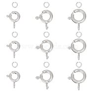 925 Sterling Silver Spring Ring Clasps with Open Jump Rings, Silver, Clasps: 8~10x5~7x0.98~1.4mm, Hole: 1~1.8mm, 18pcs; Rings: 24 Gauge, 3x0.5mm, Inner Diameter: 2mm, 18pcs(STER-GO0001-04S)