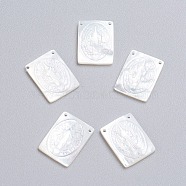 Natural White Shell Mother of Pearl Shell Pendants, Rectangle with Saint, 16x12x2~2.5mm, Hole: 0.9mm(SSHEL-I024-07)