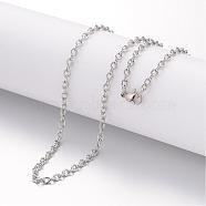 304 Stainless Steel Necklace, Cable Chains, with Lobster Clasps, Stainless Steel Color, 17.72 inch(450mm), 2mm(MAK-K004-10P)