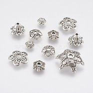 Tibetan Style Bead Caps, Mixed Shapes, Alloy, Flower, Antique Silver, 6~17x2~6mm, Hole: 1~2.5mm, 200g/bag(FIND-P029-04AS)