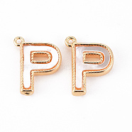 Brass Charms, with Shell, Real 18K Gold Plated, Nickel Free, Letter.P, 12x9x2mm, Hole: 0.9mm(KK-Q766-001P-NF)