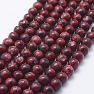 Natural Larvikite Beads Strands, Dyed, Round, Dark Red, 8~8.5mm, Hole: 1mm, about 47~49pcs/strand, 14.5 inch~14.9 inch(37~38cm)(X-G-E443-A03)