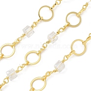 Rack Plating Brass Glass Link Chains, Long-Lasting Plated, Unwelded, Real 18K Gold Plated, Ring, Clear, 8~13.5x4.5~8x0.8~4.5mm(CHC-P012-10G-01)