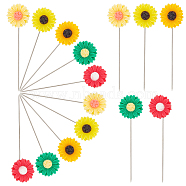 50Pcs 5 Colors Sunflower Iron Head Pins, Straight Pins, Dressmaker Pins, Sewing Pin for DIY Sewing Crafts, with Resin Cabochons, Mixed Color, 55mm, 10pcs/color(DIY-AB00039)