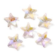 Electroplate Transparent Glass Pendants, Back Plated, Faceted, Star Charms, Clear, 19x20x9.5mm, Hole: 1.2mm(GLAA-A008-02D)