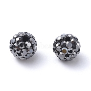 Pave Disco Ball Beads, Polymer Clay Rhinestone Beads, Grade A, Jet Hematite, PP15(2.1~2.2mm), 14mm, Hole: 2mm(RB-Q195-14mm-1)
