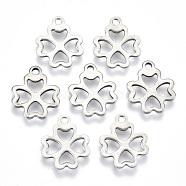 201 Stainless Steel Charms, Laser Cut, Hollow, Clover, Stainless Steel Color, 13x11x0.8mm, Hole: 1.4mm(STAS-R116-023)