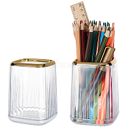 Gold Brim Square Mouth Plastic Pen Holders, Multi-Purpose Desktop Stationary Organizer, Office & School Supplies, Clear, 82x82x112mm, Inner Diameter: 61x61mm(DJEW-WH0039-41A)