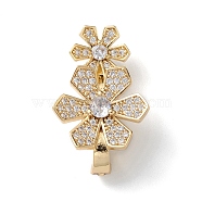 Rack Plating Flower Brass Pave Clear Cubic Zirconia Fold Over Magnetic Clasps, Cadmium Free & Lead Free, Long-Lasting Plated, Real 18K Gold Plated, 25x16x10mm, Hole: 3mm and 5mm(KK-C019-21G)