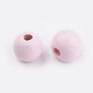 Natural Wood European Beads, Dyed, Round, Pink, 12x11mm, Hole: 4mm, about 330pcs/172g(WOOD-Q030-61E)