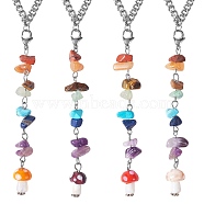 Gemstone Chip Pendant Decorations, 304 Stainless Steel Curb Chain Hanging Mushroom Ornament, with Lobster Claw Clasp, for Car Rear Mirror, Wall, Bag, 200mm, 4pcs/set(HJEW-SW00008-02)