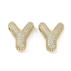 Brass Micro Pave Clear Cubic Zirconia Pendants, Letter Y, 22x24x8.5mm, hole: 4x2.5mm and 4x2mm(KK-Z041-01G-Y)