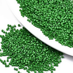 11/0 Grade A Glass Seed Beads, Cylinder, Uniform Seed Bead Size, Baking Paint, Green, 1.5x1mm, Hole: 0.5mm, about 20000pcs/bag(SEED-S030-1004)