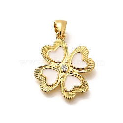 Rack Plating Brass Micro Pave Cubic Zirconia Enamel Pendants, Long-Lasting Plated, Lead Free & Cadmium Free, Clover Charms, White, 20.5x18.5x2mm, Hole: 5x3mm(KK-L226-004G-02)