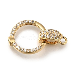 Brass Micro Pave Clear Cubic Zirconia Fold Over Clasps, Ring, Real 18K Gold Plated, 23mm(KK-H480-28G)