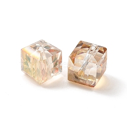 Electorplated Glass Beads, Rainbow Plated, Faceted, Cube, Goldenrod, 9x9x9mm, Hole: 1mm(EGLA-E006-3Q)