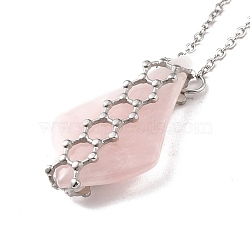 Rose Quartz Pendant Necklaces, with 304 Stainless Steel Cable Chain and 201 Stainless Steel Lobster Claw Clasps, 41.2cm(NJEW-E154-04P)