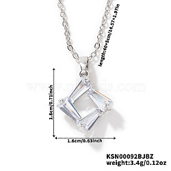 Crystal Cute Geometric Rhombus Rhinestone Pendant Necklaces, Brass Cable Chain Necklaces, Platinum, 15.75 inch(40cm)(LZ2991-1)