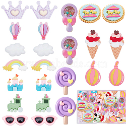 SUNNYCLUE 60Pcs 12 Styles Amusement Park Theme Opaque Resin Cabochons, Mixed Shapes, Mixed Color, 11.5~31x14~29x3~10mm, 5pcs/style(FIND-SC0003-27)