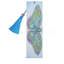 DIY Diamond Painting Stickers Kits For Bookmark Making, with Diamond Painting Stickers, Resin Rhinestones, Diamond Sticky Pen, Tassel, Tray Plate and Glue Clay, Rectangle with Butterfly, Mixed Color, 21x6cm(DIY-R076-005)