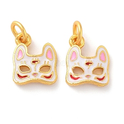 Alloy Enamel Charms, with Jump Ring, Golden, Cat Charm, White, 13x11x3mm, Hole: 3mm(ENAM-A001-02A)