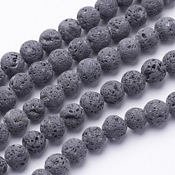 Unwaxed Natural Lava Rock Bead Strands, Round, 4mm, Hole: 1mm, about 95pcs/strand, 15.5 inch(X-G-F309-4mm)