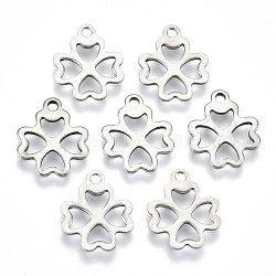 Non-Tarnish 201 Stainless Steel Charms, Laser Cut, Hollow, Clover, Stainless Steel Color, 13x11x0.8mm, Hole: 1.4mm(STAS-R116-023)