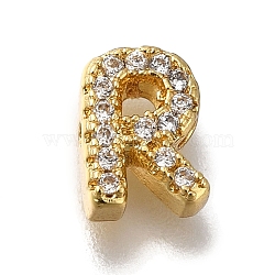 Rack Plating Brass Micro Pave Clear Cubic Zirconia Beads, Long-Lasting Plated, Cadmium Free & Lead Free, Real 18K Gold Plated, Letter R, 8x6x3mm, Hole: 0.8mm(KK-G500-30G-R)