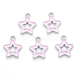 Alloy Enamel Pendants, Star, Platinum, Pink, 16x14x2mm, Hole: 1.6mm(X-ENAM-S121-027B-P)