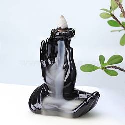 Ceramics Decorative Backflow Incense Burner Buddha's Hand Incense Holders Decoration Gift, Black, 92x56x108.5mm, Hole: 5mm(JX850A)