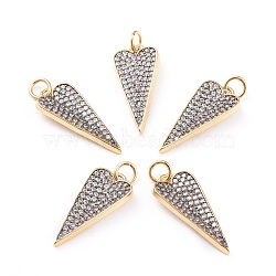 Brass Micro Pave Clear Cubic Zirconia Pendants, with Jump Rings, Long-Lasting Plated, Heart, Real 18K Gold Plated, 20.8x9.5x2.5mm, Jump Ring: 4.6x0.8mm, Hole: 3mm(ZIRC-I043-05G)