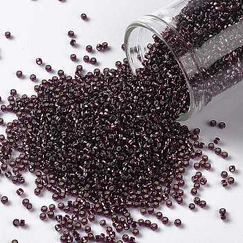 TOHO Round Seed Beads, Japanese Seed Beads, (26C) Silver Lined Amethyst, 15/0, 1.5mm, Hole: 0.7mm, about 3000pcs/bottle, 10g/bottle