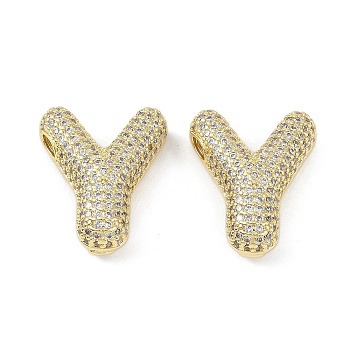 Brass Micro Pave Cubic Zirconia Pendant, Letter Y, <P>Letter Y: 22x24x8.5mm, hole: 4x2.5mm and 4x2mm